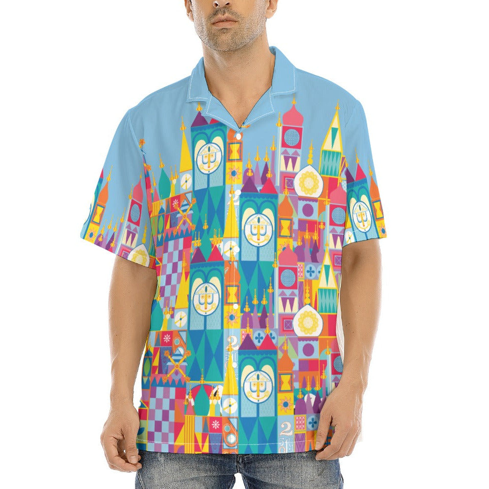Whimsical World Facade - Men's Hawaiian Button Up Shirt