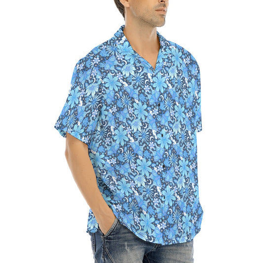 Blue Crystal Moths - Men's Hawaiian Button Up Shirt