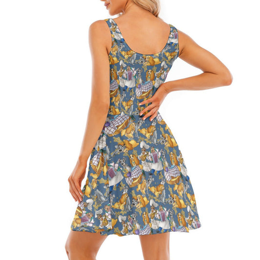 Puppy Love Sketch - Women's Sleeveless Pocket Skater Dress