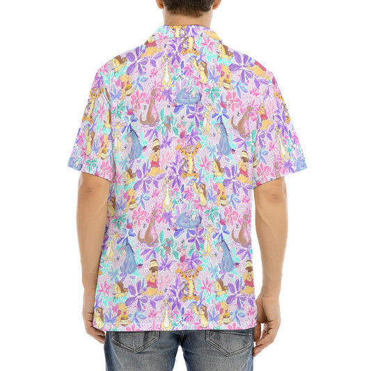 Storybook Friends in Bloom - Men's Hawaiian Button Up Shirt