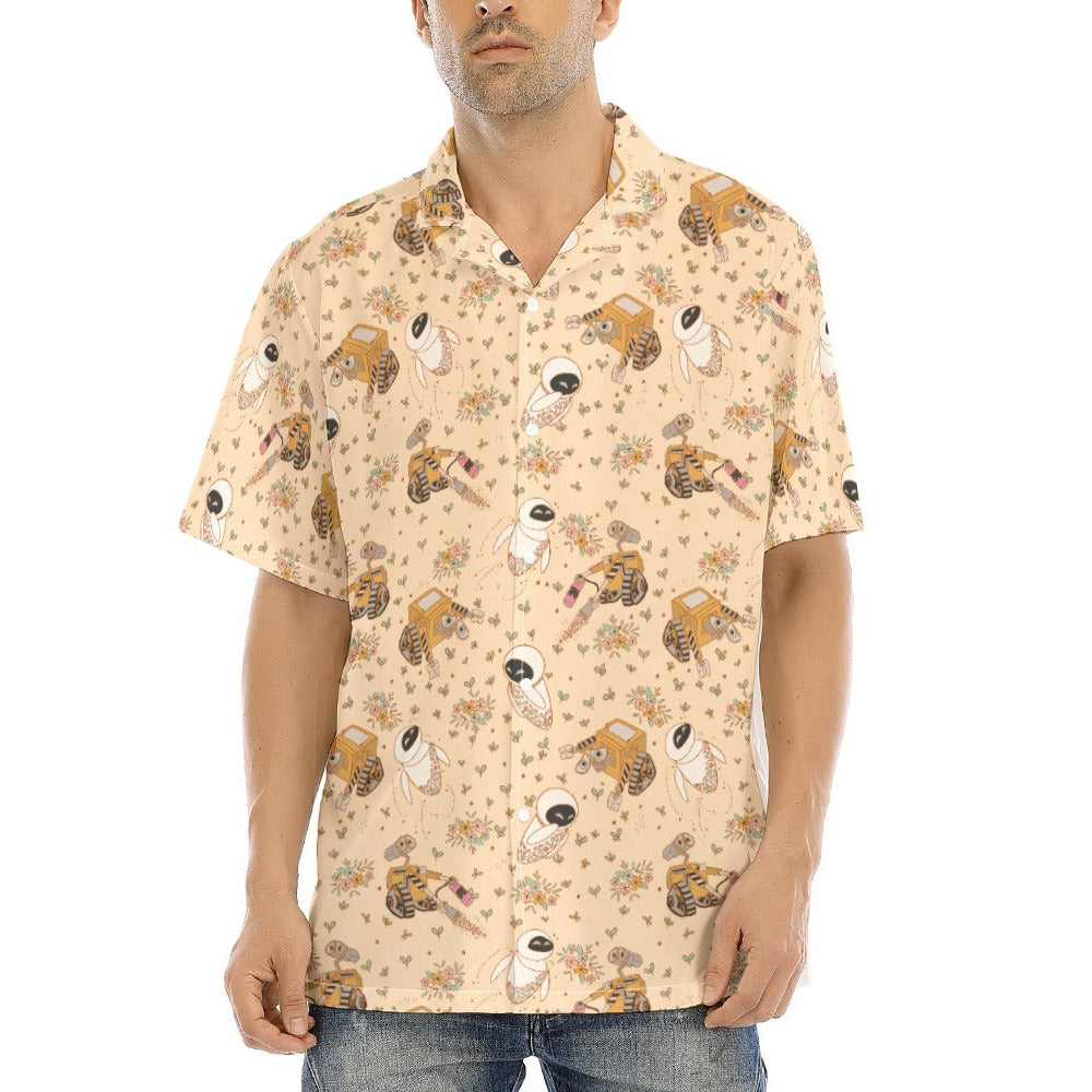 Botanical Robot Love Story - Men's Hawaiian Button Up Shirt