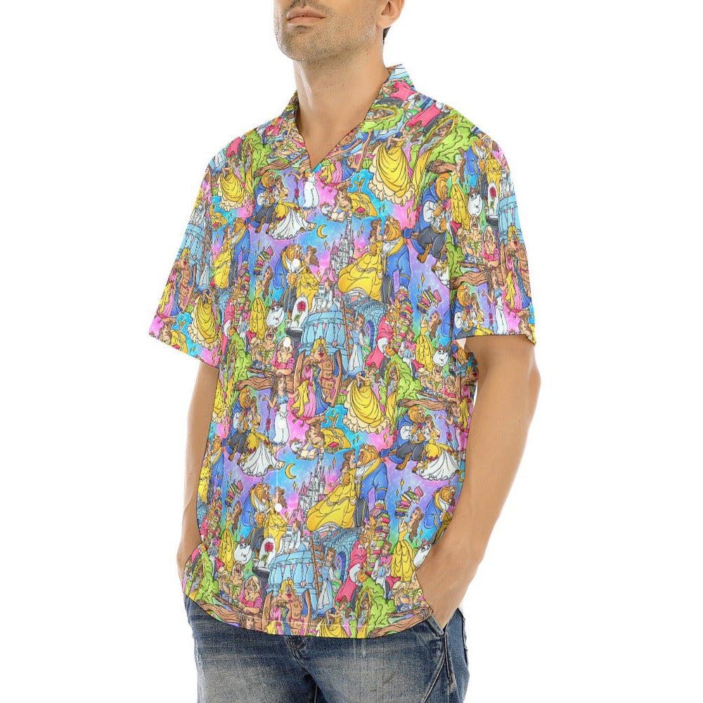 Enchanted Tale Storybook Scenes - Men's Hawaiian Button Up Shirt