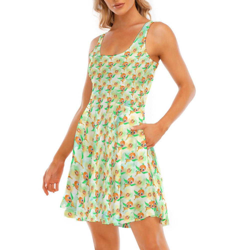 Sunny Citrus Thoughts - Women's Sleeveless Pocket Skater Dress