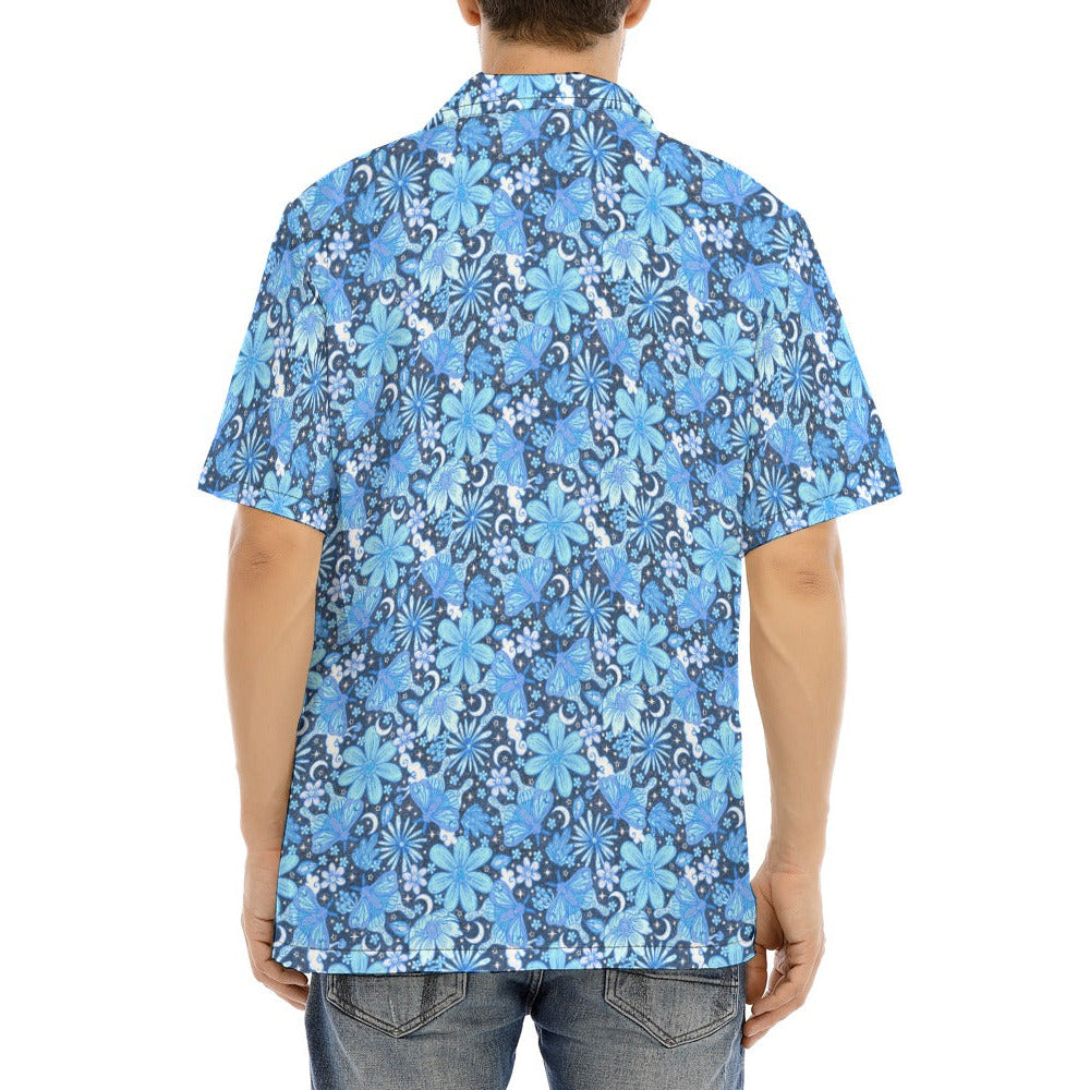 Blue Crystal Moths - Men's Hawaiian Button Up Shirt