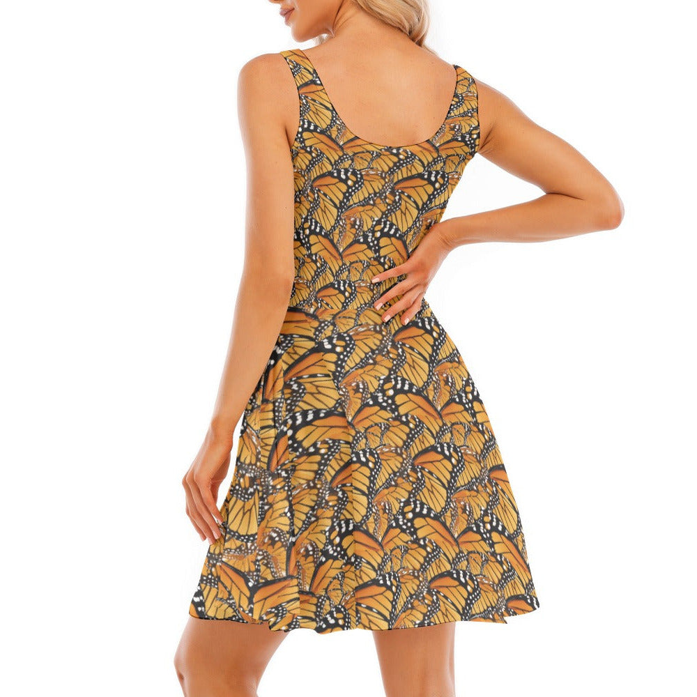 Animal Print - Monarch Butterfly - Women's Sleeveless Pocket Skater Dress
