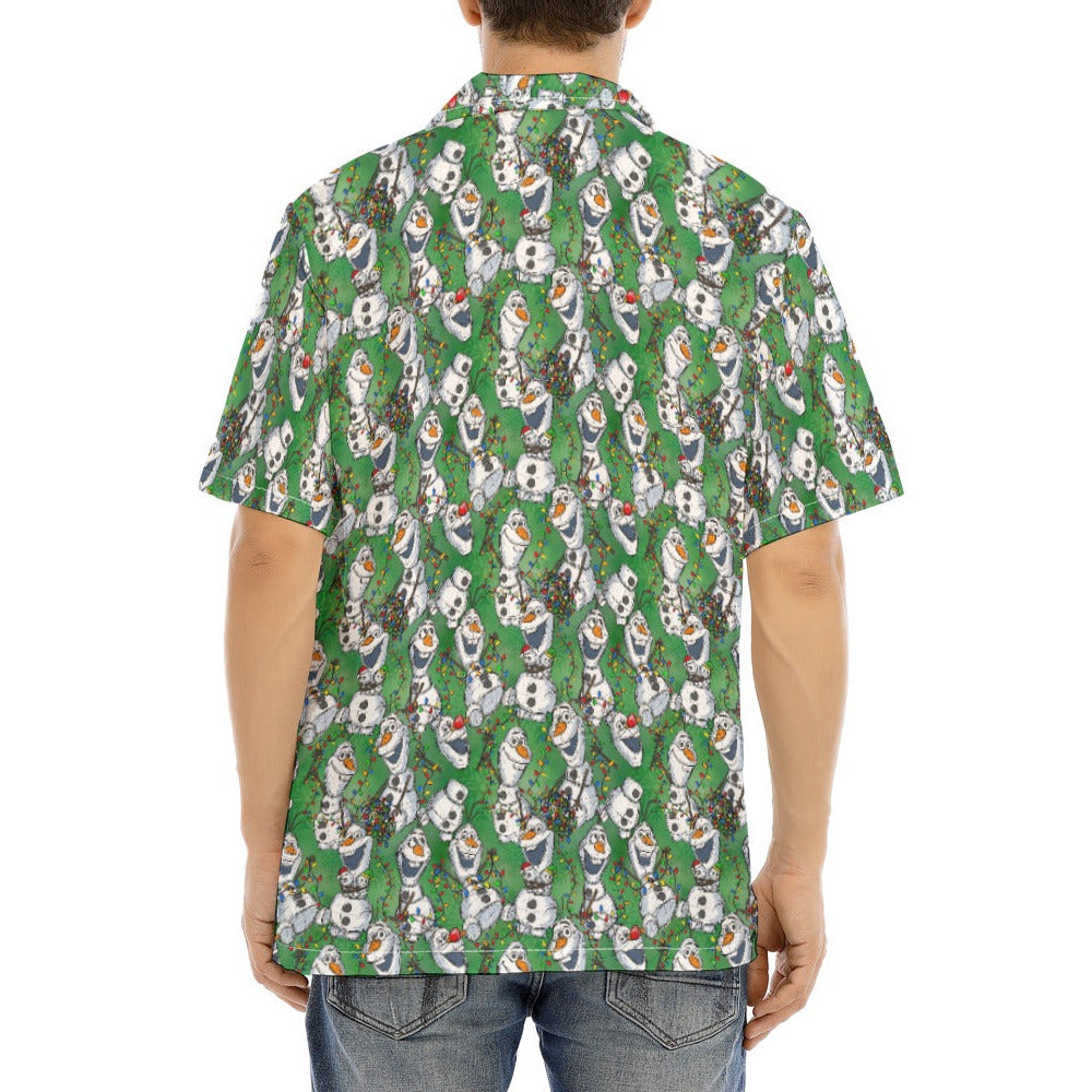 Sketched Snowman Christmas - Men's Hawaiian Button Up Shirt