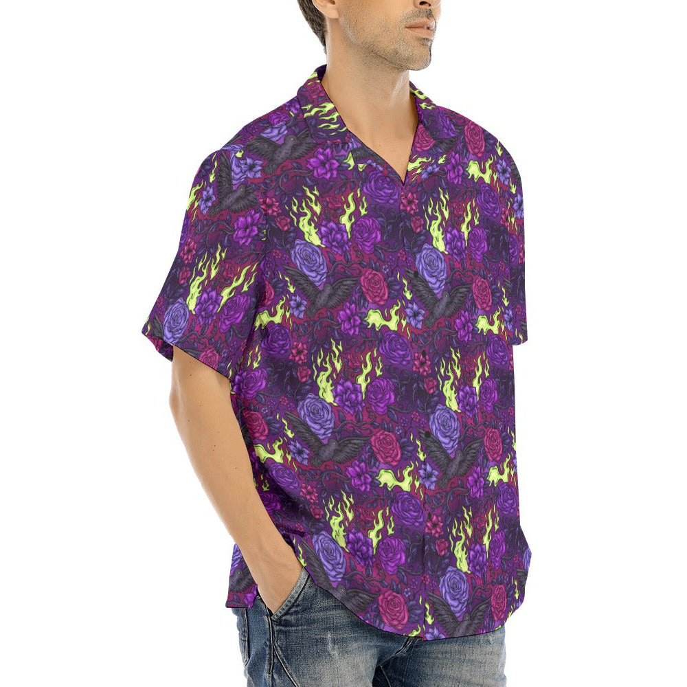 Fairytale Florals - Dark Enchantress - Men's Hawaiian Button Up Shirt