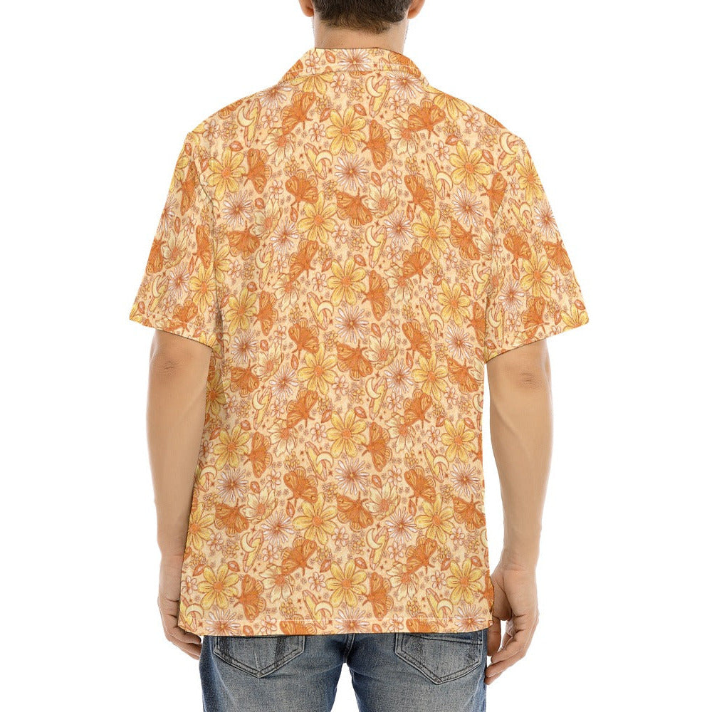 Orange Crystal Moths - Men's Hawaiian Button Up Shirt