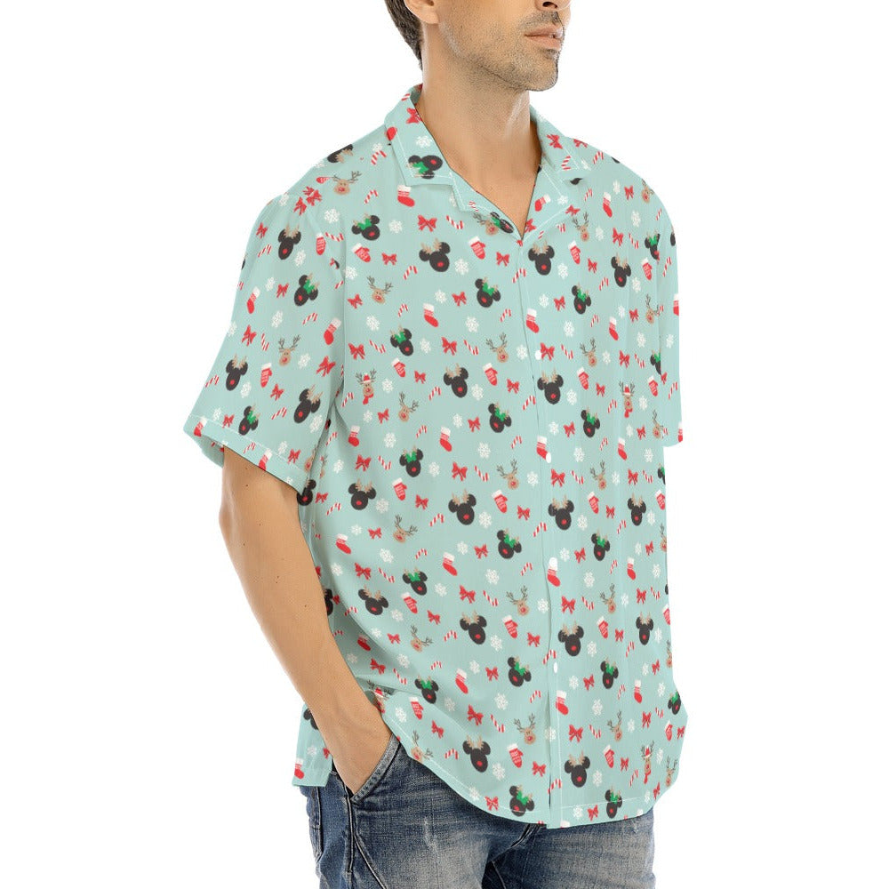 Festive Reindeer Mouse Holiday - Men's Hawaiian Button Up Shirt