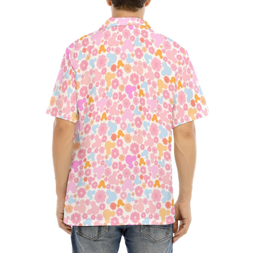 Retro Floral Mouse - Men's Hawaiian Button Up Shirt