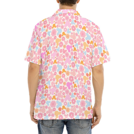 Retro Floral Mouse - Men's Hawaiian Button Up Shirt