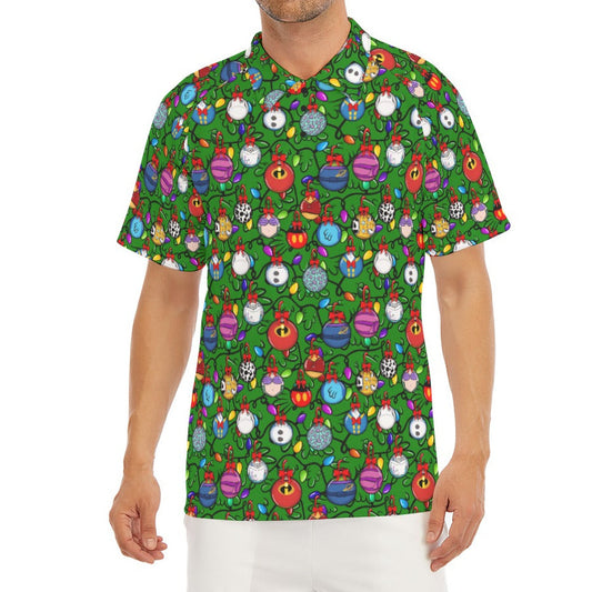 Festive Character Baubles on Green - Men's Polo Shirt