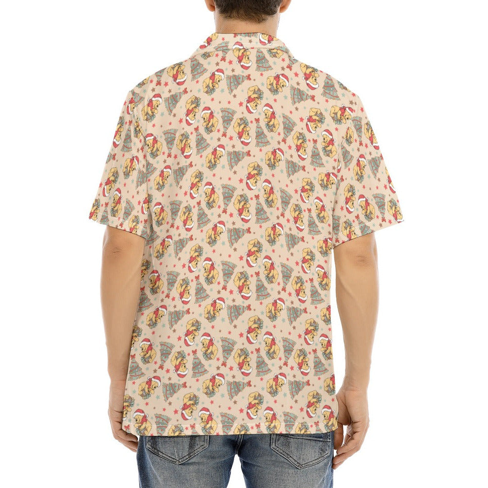 Cozy Bear Holiday Cheer - Men's Hawaiian Button Up Shirt