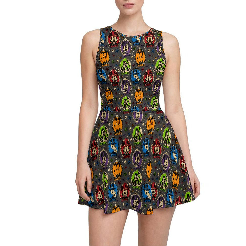 Gothic Halloween Cameos - Women’s Sleeveless Athletic Skater Dress with Built-In Shorts