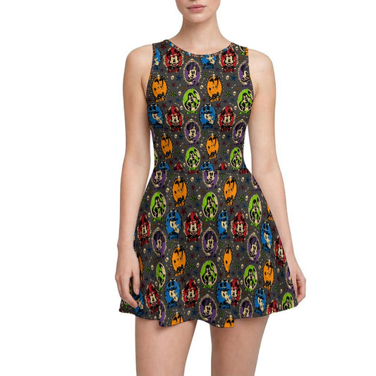 Gothic Halloween Cameos - Women’s Sleeveless Athletic Skater Dress with Built-In Shorts