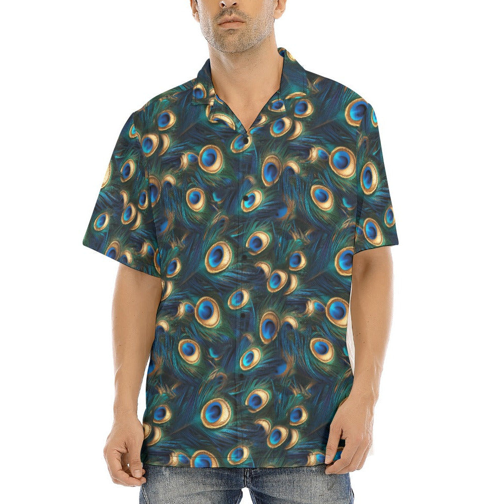 Animal Print - Peacock - Men's Hawaiian Button Up Shirt