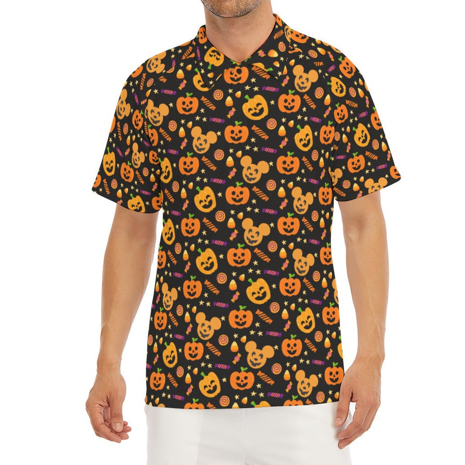 Cheerful Pumpkin Mouse Halloween - Men's Polo Shirt