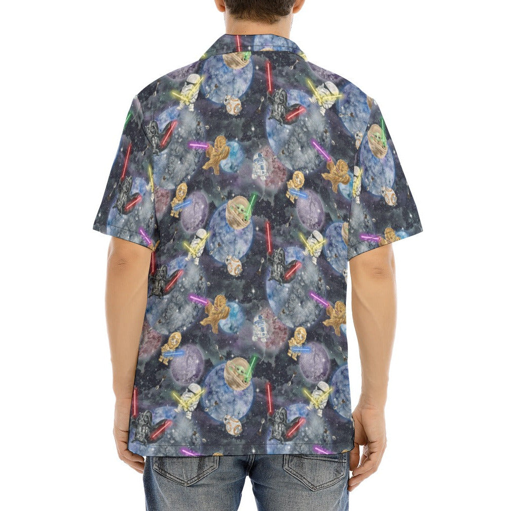 Watercolor Cosmic Battle - Men's Hawaiian Button Up Shirt