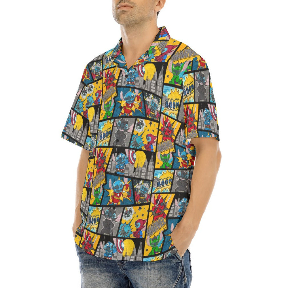 Superhero Stitch - Comic Action - Men's Hawaiian Button Up Shirt