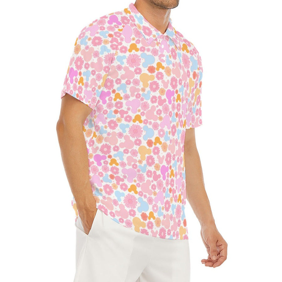Retro Floral Mouse - Men's Polo Shirt