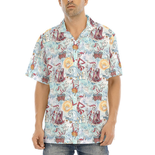 Santa Jack with Sally & Ghost Dog - Men's Hawaiian Button Up Shirt