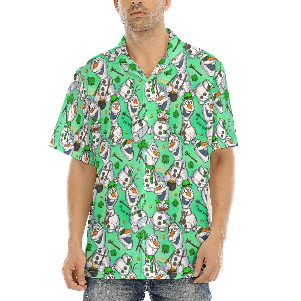 Sketched Snowman St. Patrick’s Day - Men's Hawaiian Button Up Shirt