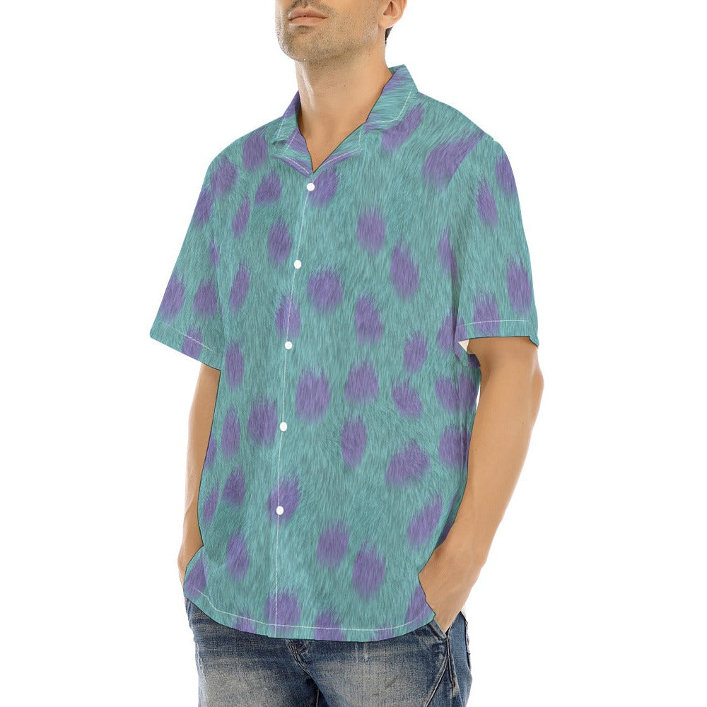 Turquoise Monster Spots - Men's Hawaiian Button Up Shirt