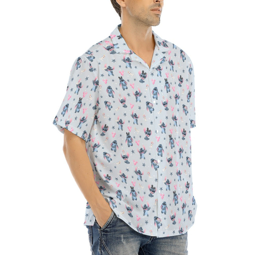 Happy Blue Alien - Men's Hawaiian Button Up Shirt