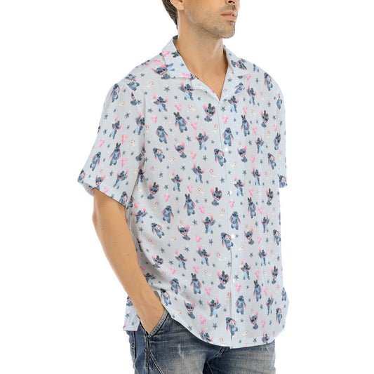 Happy Blue Alien - Men's Hawaiian Button Up Shirt