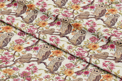 Pink Floral Owls - Digital Seamless Pattern