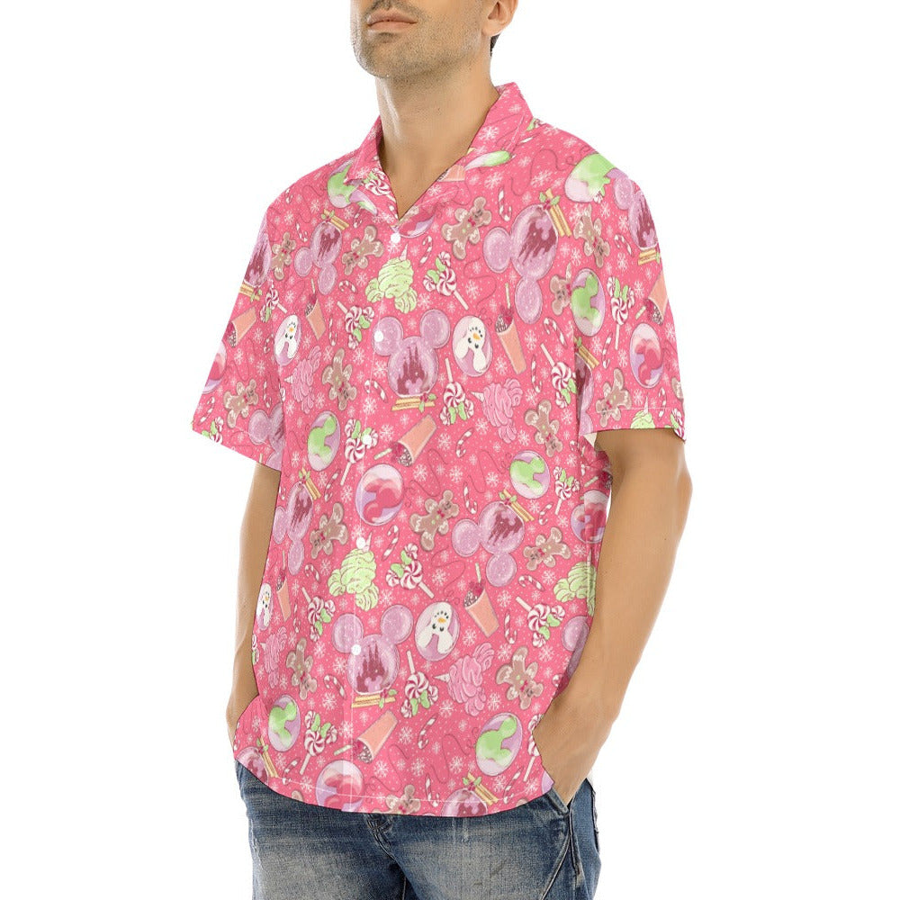 Winter Mouse Snacks & Balloons - Men's Hawaiian Button Up Shirt