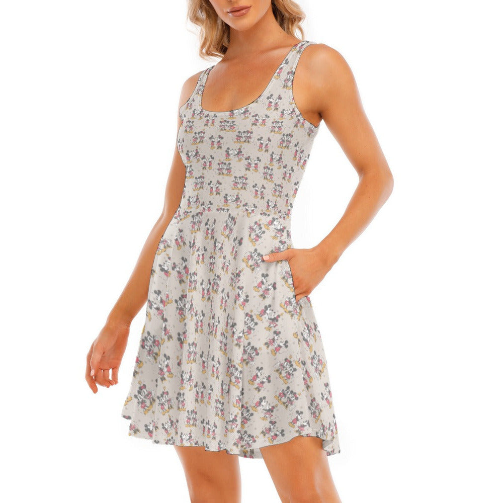 Retro Mouse &amp; Partner - Women's Sleeveless Pocket Skater Dress