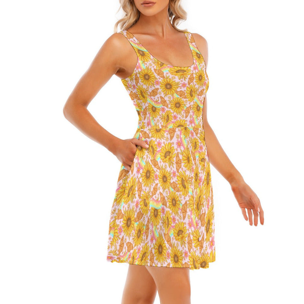 Sunflower Dreams - Women's Sleeveless Pocket Skater Dress