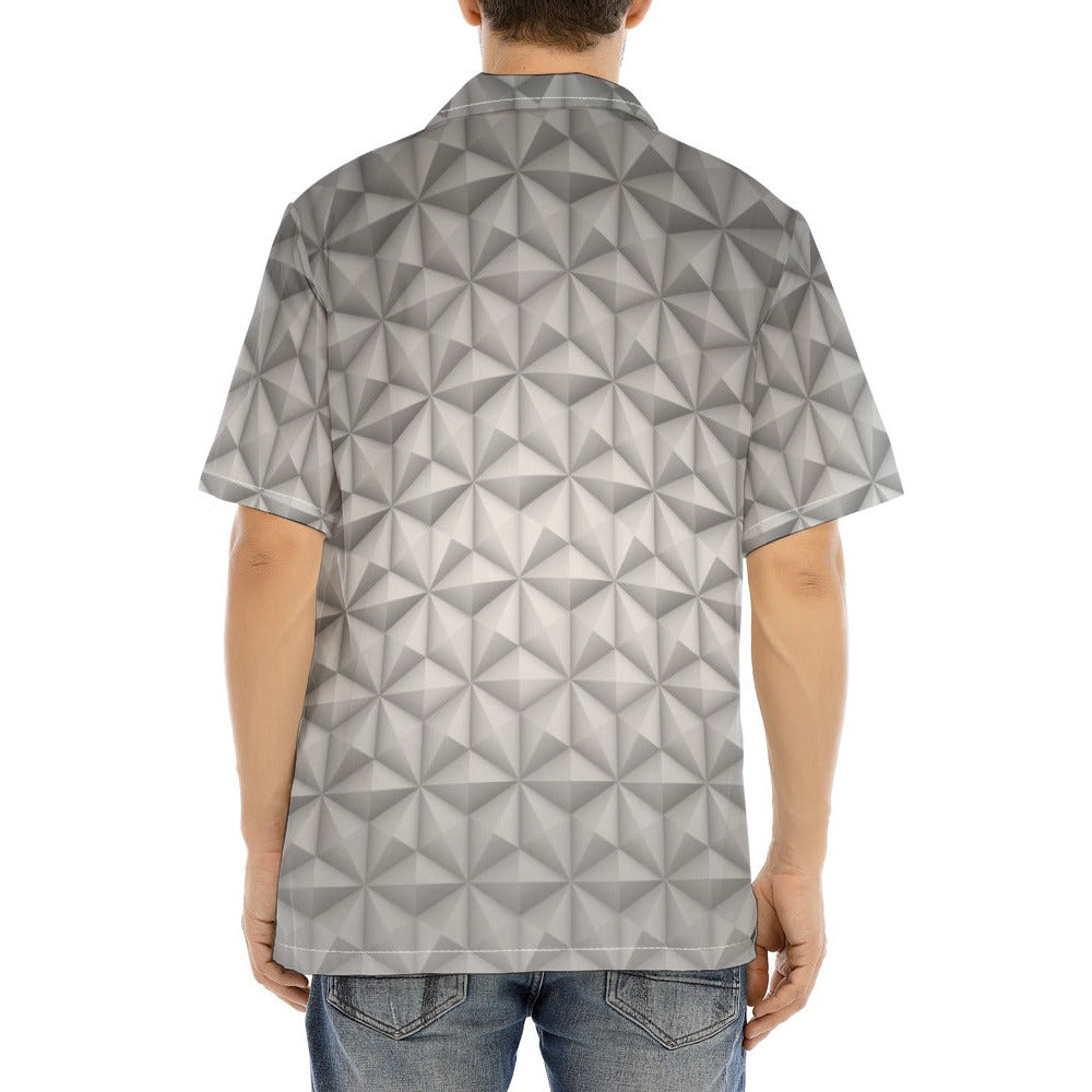 Geometric Silver Sphere - Men's Hawaiian Button Up Shirt