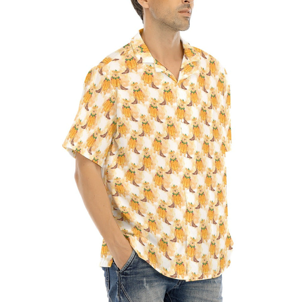Pumpkin Bear Mischief - Men's Hawaiian Button Up Shirt