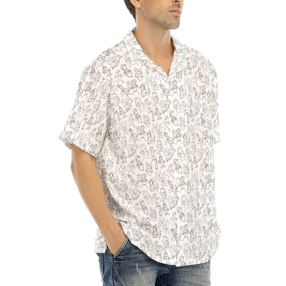 Monochrome Royal Silhouettes - Men's Hawaiian Button Up Shirt