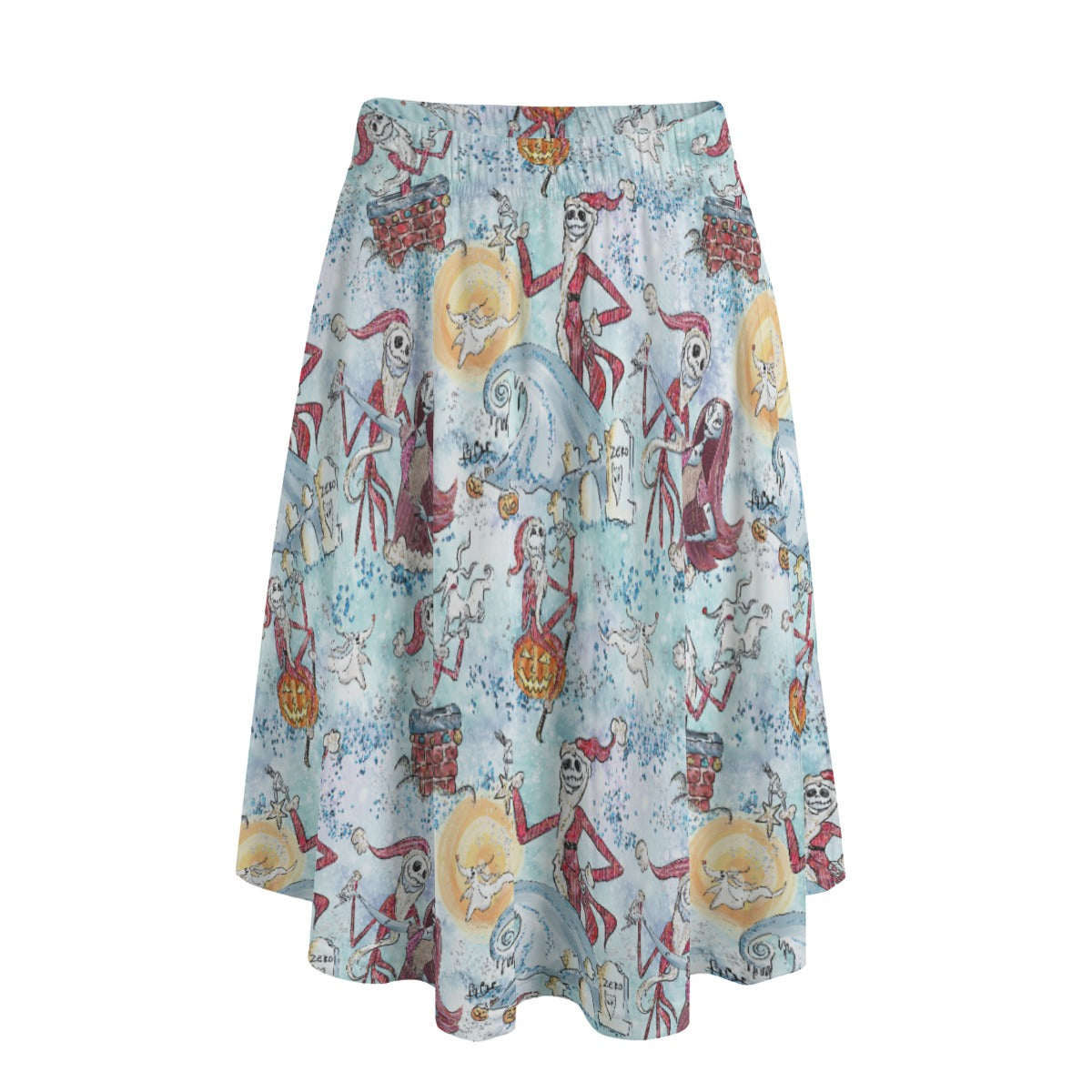 Santa Jack with Sally & Ghost Dog - Women's Pocket Midi Skirt