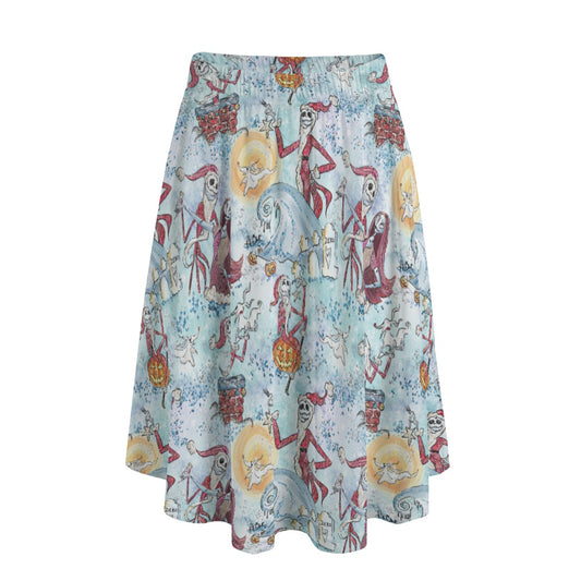 Santa Jack with Sally & Ghost Dog - Women's Pocket Midi Skirt