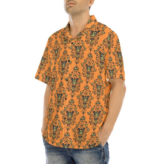Haunted Halloween Mansion Wallpaper - Men's Hawaiian Button Up Shirt