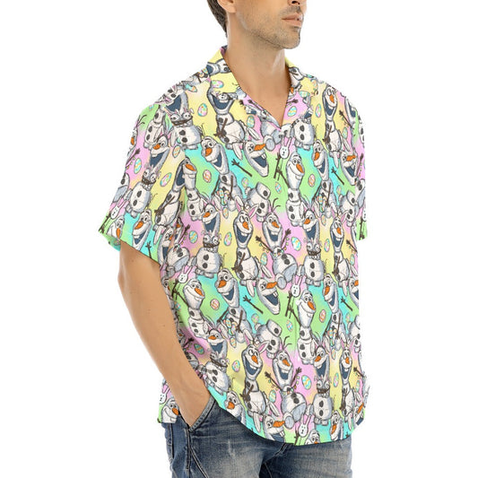 Sketched Snowman Easter - Men's Hawaiian Button Up Shirt