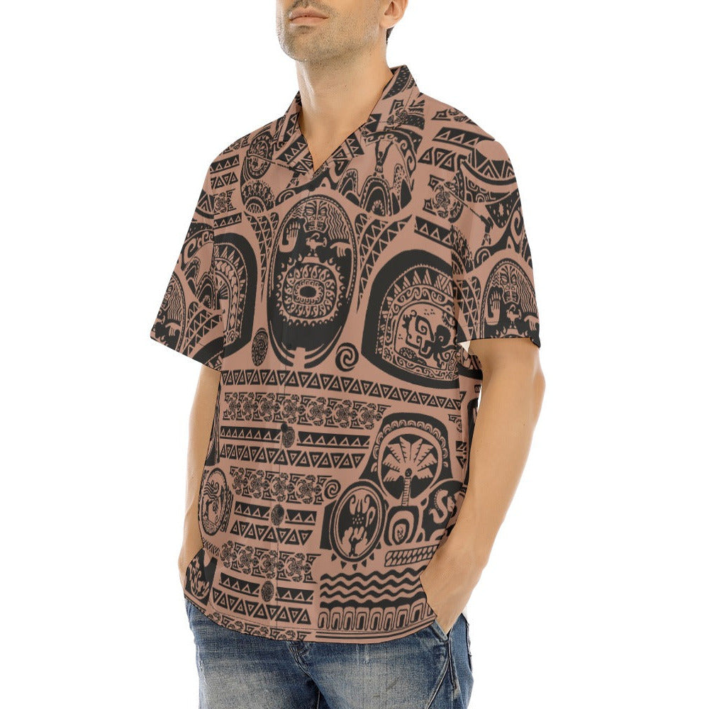 Polynesian Tattoo Motifs - Men's Hawaiian Button Up Shirt