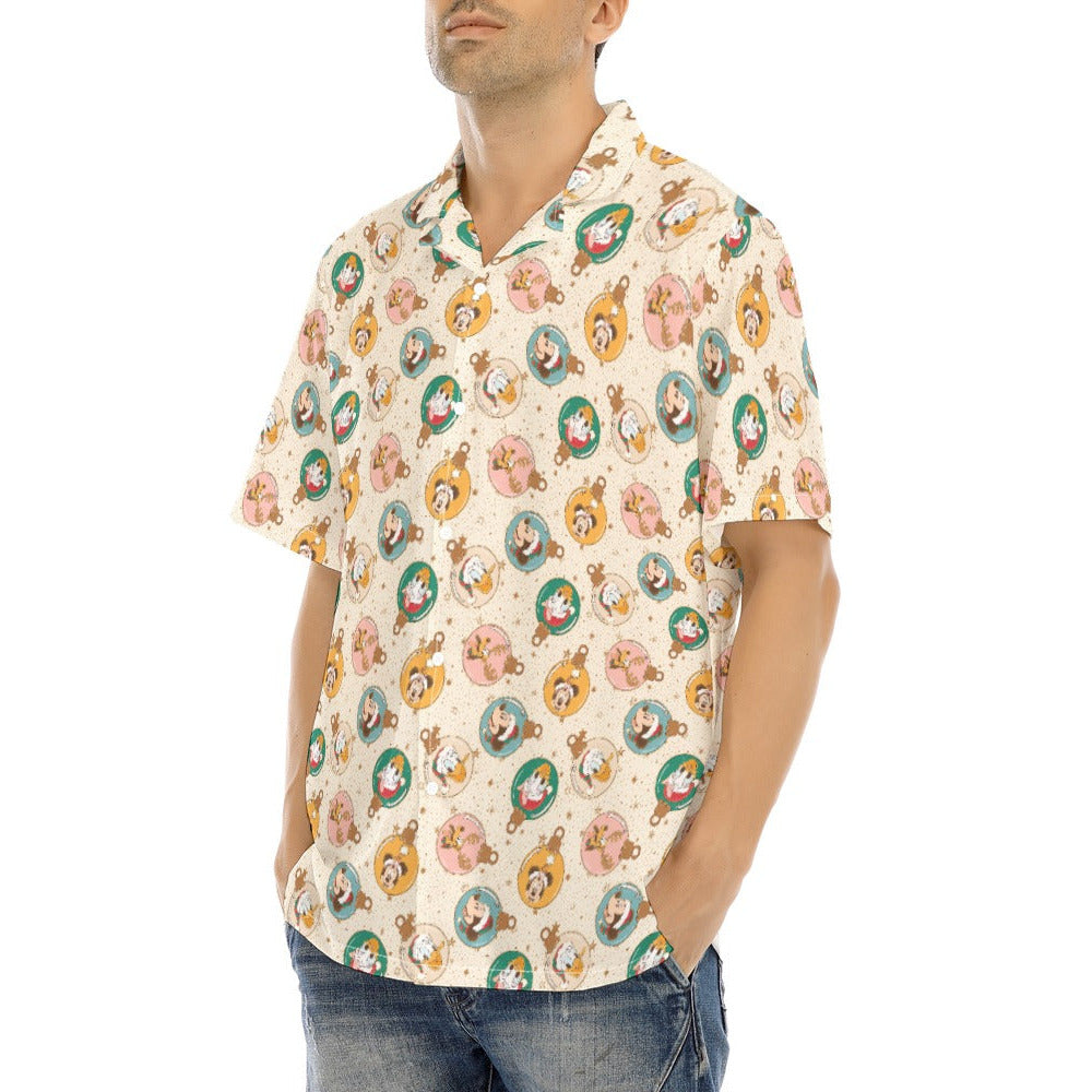 Golden Holiday Baubles - Men's Hawaiian Button Up Shirt