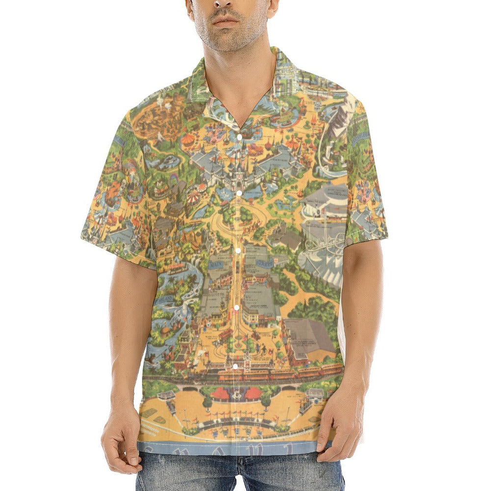 Vintage Theme Park Map - Men's Hawaiian Button Up Shirt