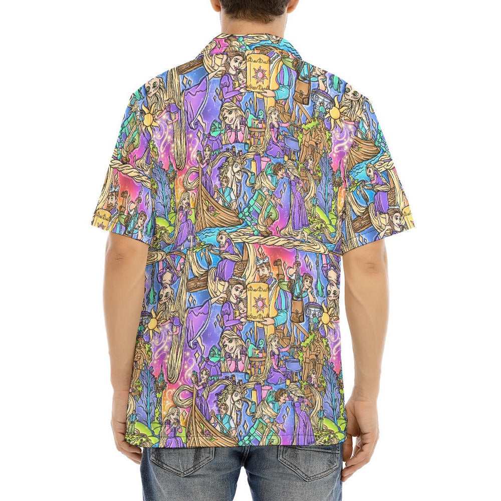 Golden Hair Storybook Scenes - Men's Hawaiian Button Up Shirt