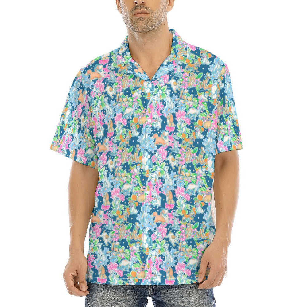 Tropical Paws & Petals - Beloved Dogs - Men's Hawaiian Button Up Shirt