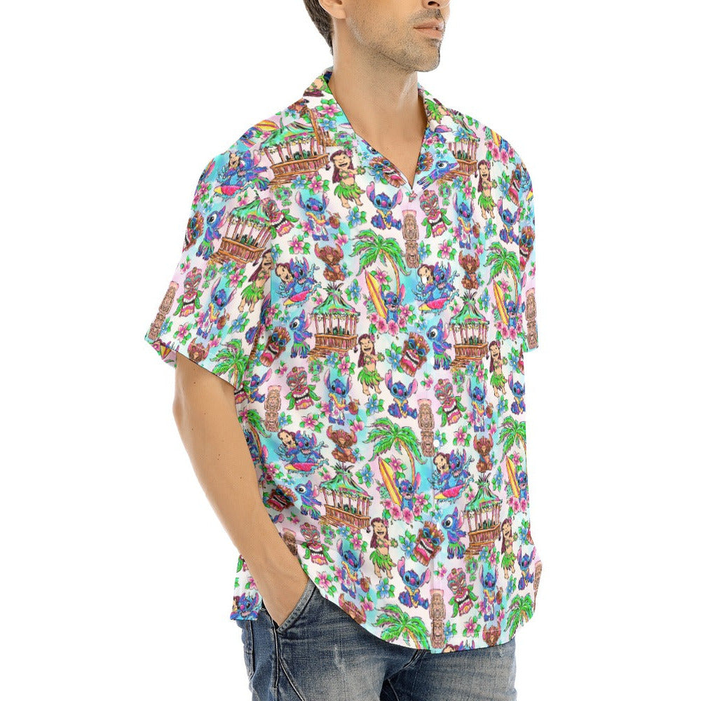 Bright Island Chaos Hand Drawn - Men's Hawaiian Button Up Shirt