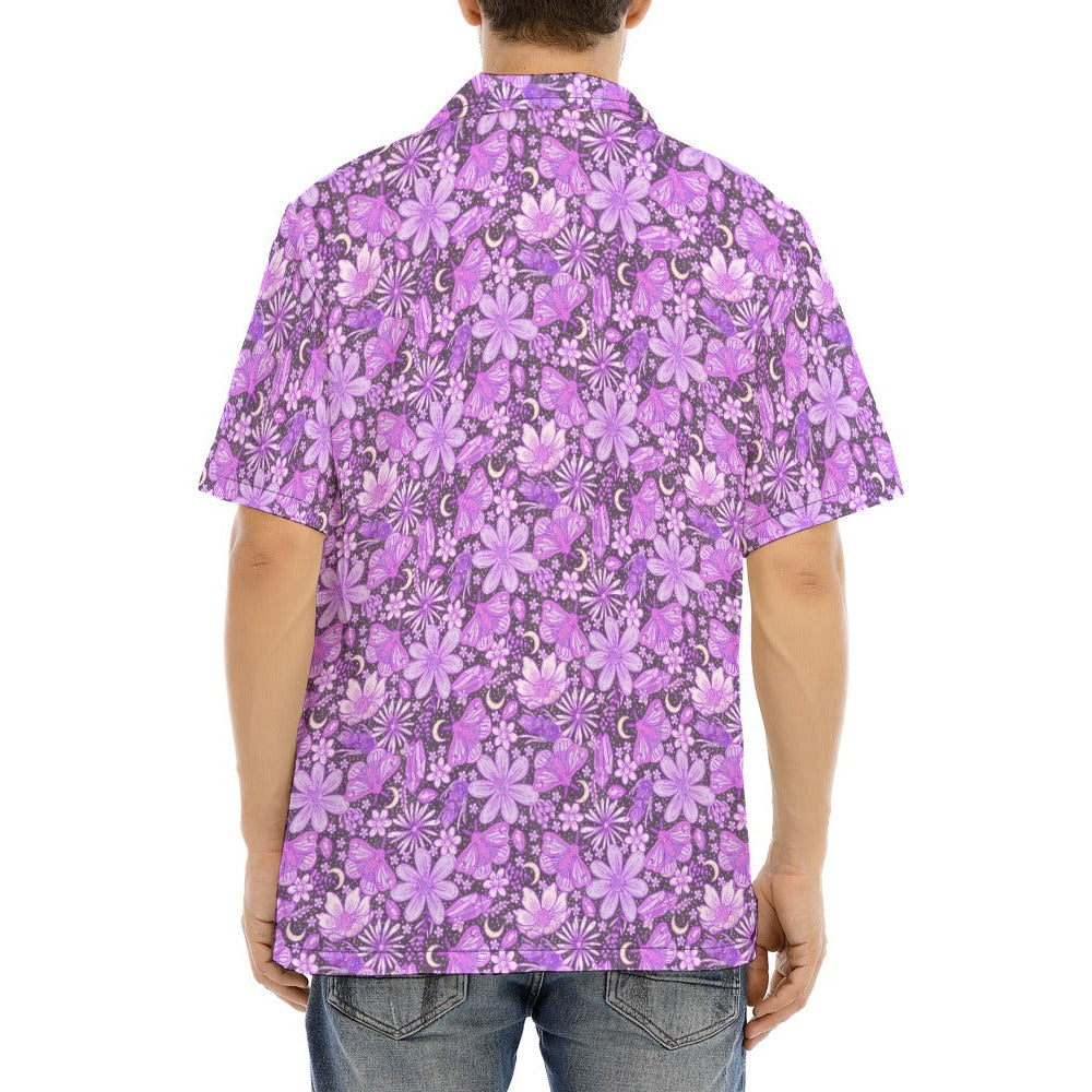 Purple Crystal Moths - Men's Hawaiian Button Up Shirt