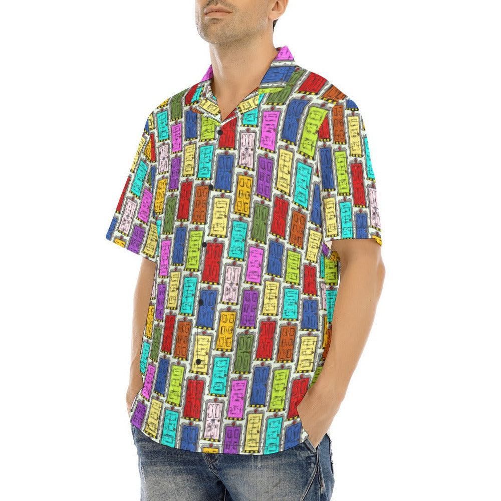 Sketchy Scare Doors - Men's Hawaiian Button Up Shirt
