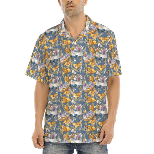 Puppy Love Sketch - Men's Hawaiian Button Up Shirt