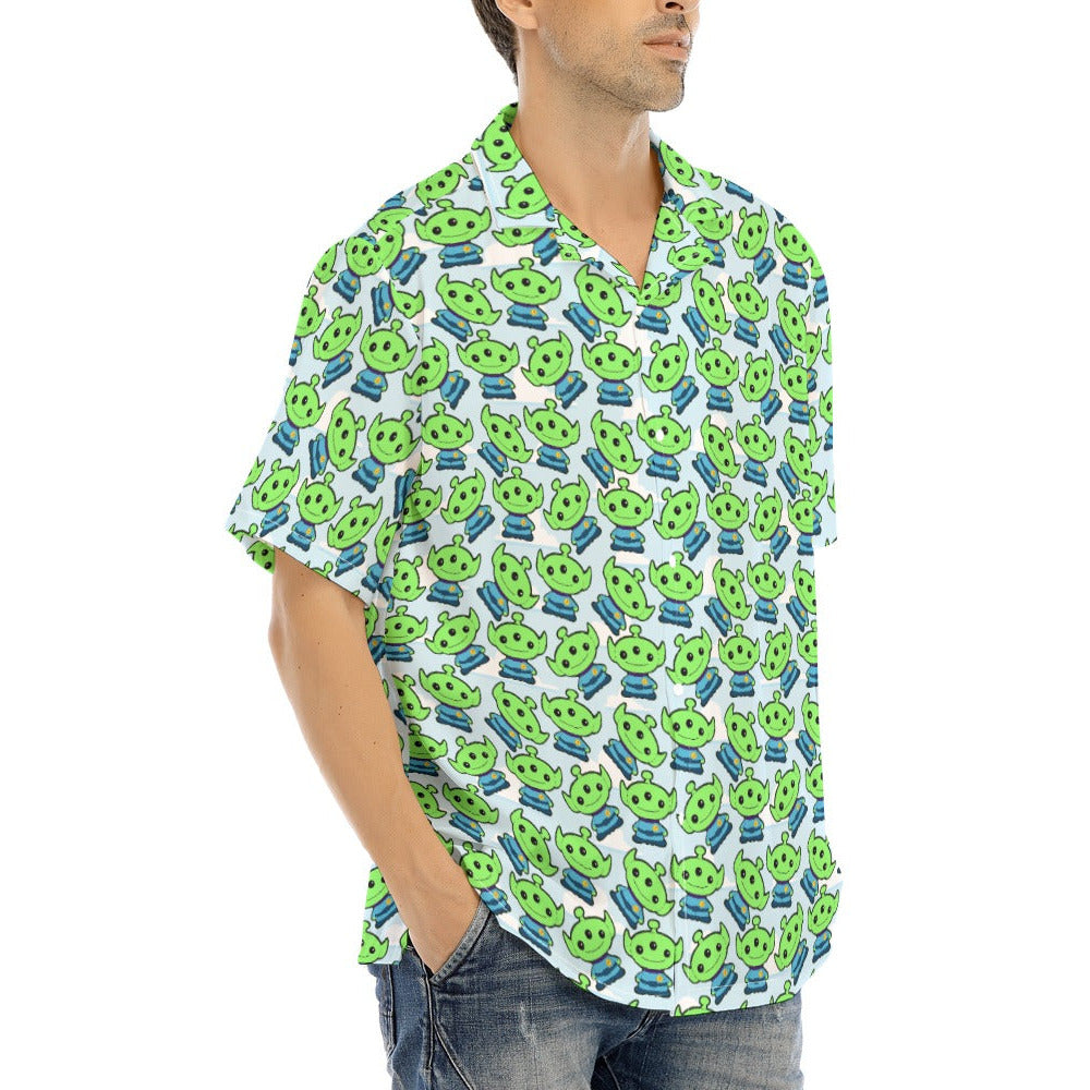Little Green Space Aliens - Men's Hawaiian Button Up Shirt